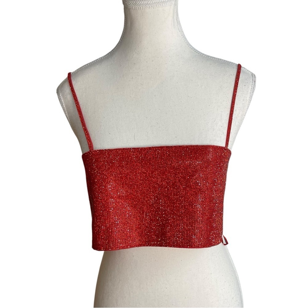 Zara Shimmery Rhinestone Crop Top Red